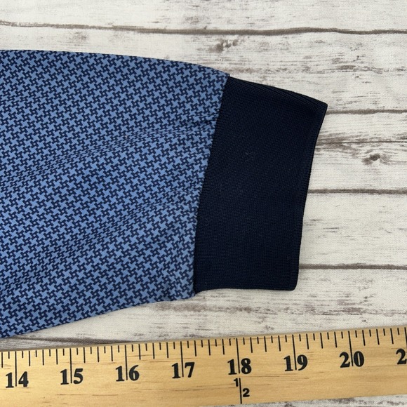 Dunhill Polo Shirt Men XL Blue Geometric Cotton Performance Long Sleeve Collared - Picture 8 of 11